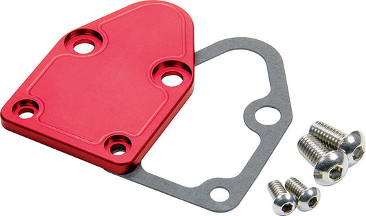 Fuel Pump Blockoff - Aluminum - Red Anodized - Small Block Chevy - Each