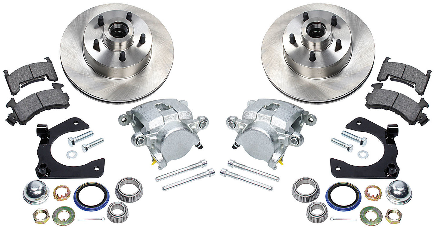 Brake System - Front - GM Metric - 1 Piston Caliper - 11.000 in Plain Iron Rotor - Offset Hub - Iron - Clear Zinc - Ford Mustang II Spindles - Kit