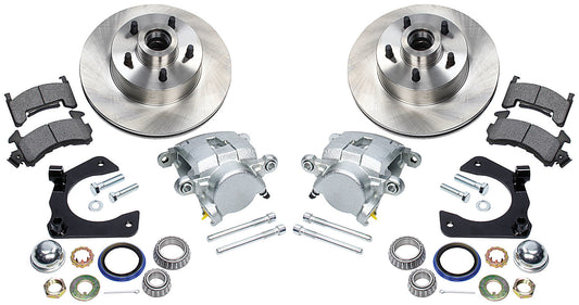 Brake System - Front - GM Metric - 1 Piston Caliper - 11.000 in Plain Iron Rotor - Offset Hub - Iron - Clear Zinc - Ford Mustang II Spindles - Kit