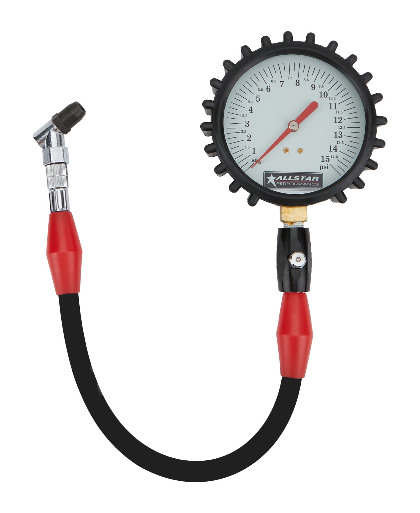 Tire Pressure Gauge - Glow in the Dark - 0-15 psi - Analog - 4 in Diameter - White Face - 1/2 lb Increments - Each