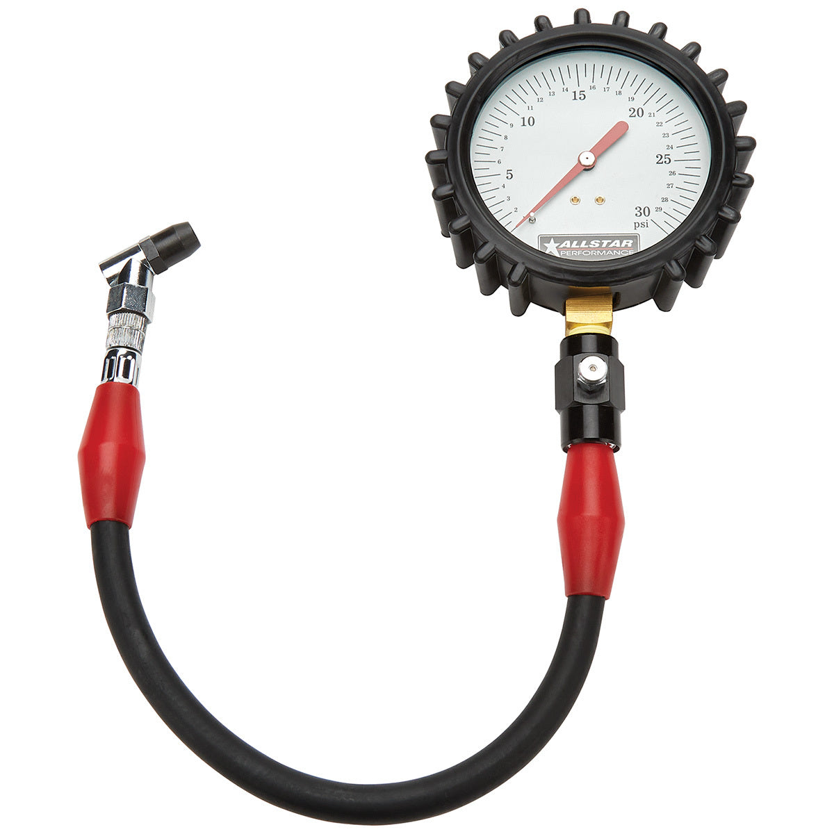 Tire Pressure Gauge - Glow in the Dark - 0-30 psi - Analog - 4 in Diameter - White Face - 1/2 lb Increments - Each