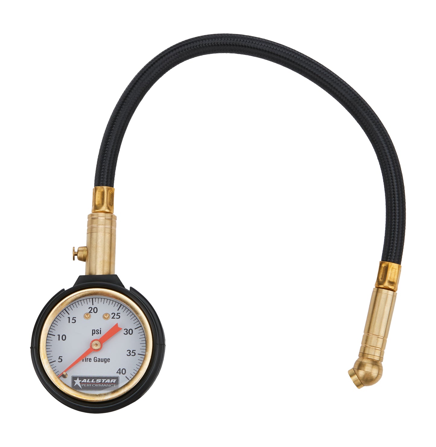 Tire Pressure Gauge - 0-40 psi - Analog - 2 in Diameter - White Face - 1/2 lb Increments - Each