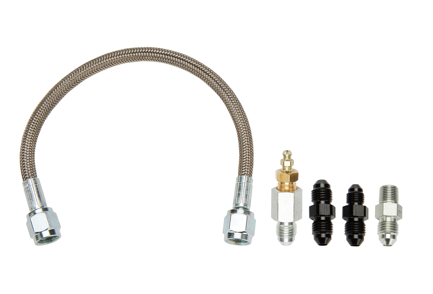 Remote Bleeder Kit - 3 AN Female Hose - 10 in Long - Fittings Included - Stainless Braided - Kit