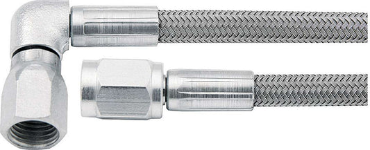 Brake Hose - 10 in Long - 3 AN Hose - 3 AN Straight Female to 3 AN 90 Degree Female - Braided Stainless - PTFE Lined - Each