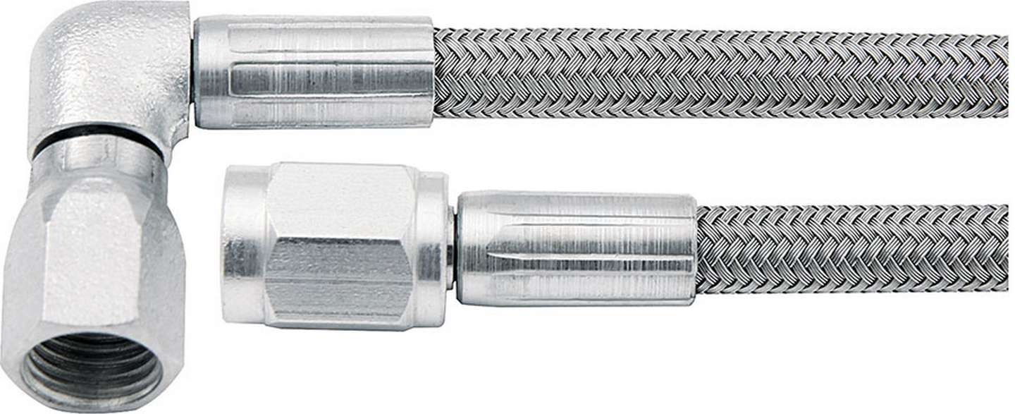 Brake Hose - 18 in Long - 3 AN Hose - 3 AN Straight Female to 3 AN 90 Degree Female - Braided Stainless - PTFE Lined - Set of 25