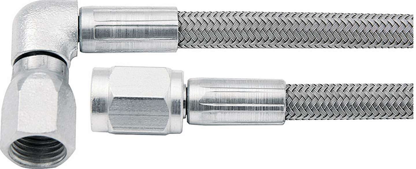 Brake Hose - 42 in Long - 3 AN Hose - 3 AN Straight Female to 3 AN 90 Degree Female - Braided Stainless - PTFE Lined - Set of 5