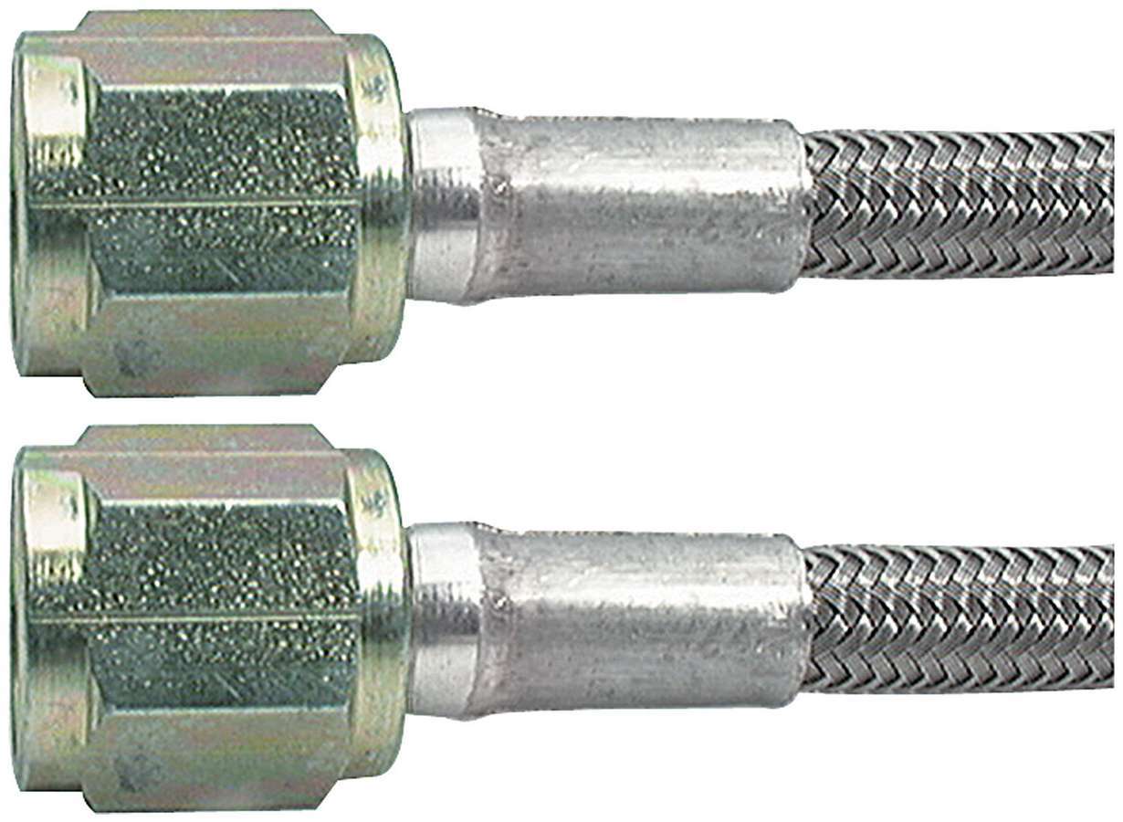 Brake Hose - 15 in Long - 3 AN Hose - 4 AN Straight Female to 4 AN Straight Female - Braided Stainless - PTFE Lined - Each