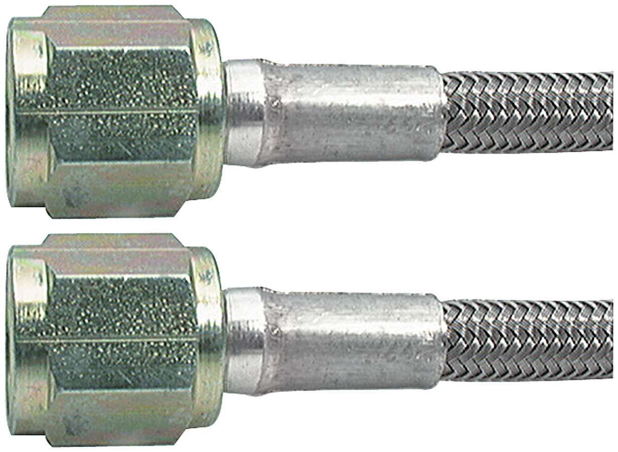 Brake Hose - 21 in Long - 3 AN Hose - 4 AN Straight Female to 4 AN Straight Female - Braided Stainless - PTFE Lined - Each