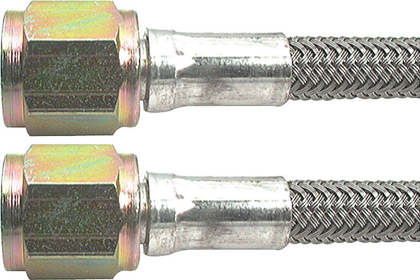 Brake Hose - 10 in Long - 4 AN Hose - 4 AN Straight Female to 4 AN Straight Female - Braided Stainless - PTFE Lined - Each