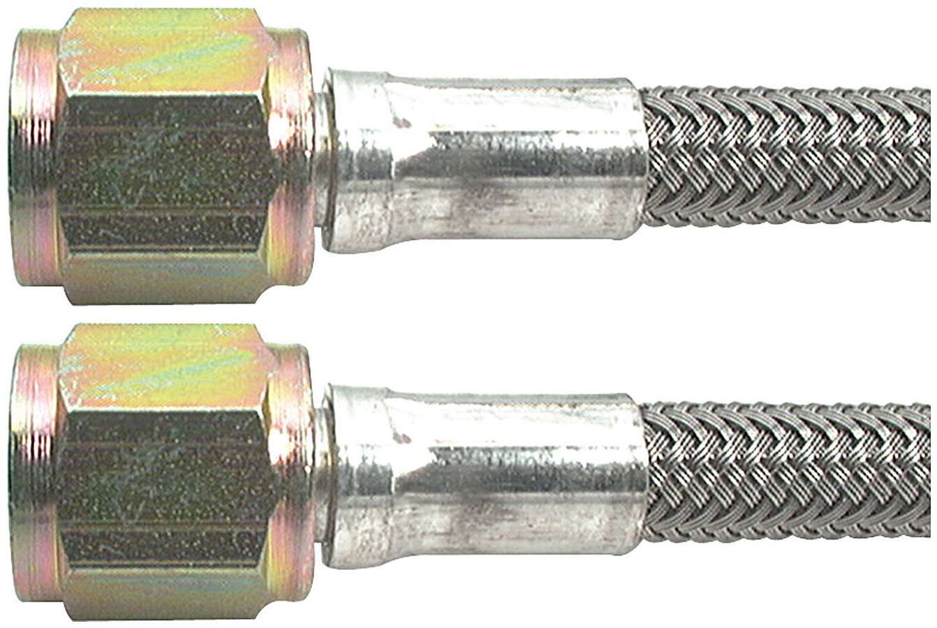 Brake Hose - 12 in Long - 4 AN Hose - 4 AN Straight Female to 4 AN Straight Female - Braided Stainless - PTFE Lined - Set of 5