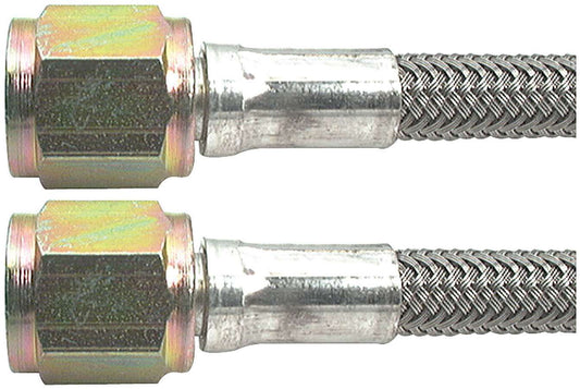 Brake Hose - 12 in Long - 4 AN Hose - 4 AN Straight Female to 4 AN Straight Female - Braided Stainless - PTFE Lined - Set of 5