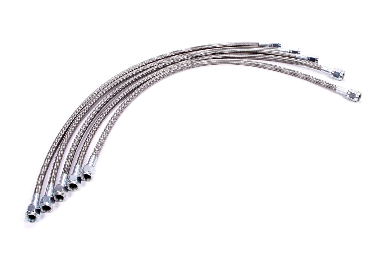 Brake Hose - 20 in Long - 4 AN Hose - 4 AN Straight Female to 4 AN Straight Female - Braided Stainless - PTFE Lined - Set of 5