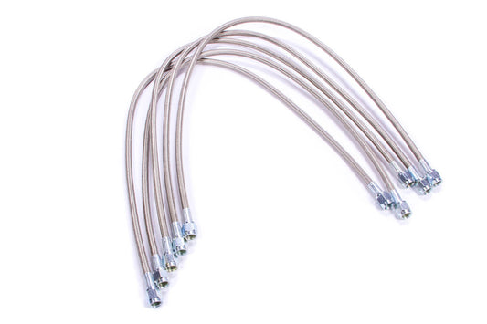 Brake Hose - 28 in Long - 4 AN Hose - 4 AN Straight Female to 4 AN Straight Female - Braided Stainless - PTFE Lined - Set of 5