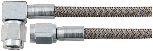 Brake Hose - 12 in Long - 4 AN Hose - 4 AN Straight Female to 4 AN 90 Degree Female - Braided Stainless - PTFE Lined - Set of 5