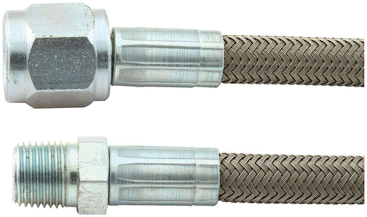 Brake Hose - 24 in Long - 4 AN Hose - 4 AN Straight Female to 1/8 in NPT Straight Male - Braided Stainless - PTFE Lined - Each