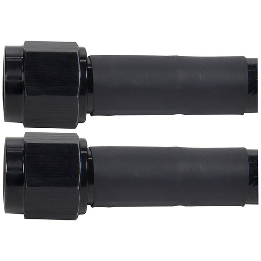 AN Hose Assembly - 12 in Long - 6 AN Hose - 6 AN Straight to 6 AN Straight Female - Braided Stainless - Black Plastic Coated - PTFE - Black Fittings - Each
