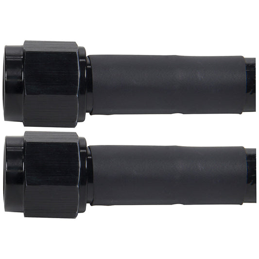 AN Hose Assembly - 18 in Long - 6 AN Hose - 6 AN Straight to 6 AN Straight Female - Braided Stainless - Black Plastic Coated - PTFE - Black Fittings - Each