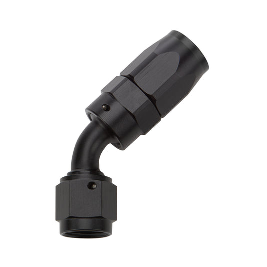 Fitting - Hose End - 45 Degree - 8 AN Hose to 8 AN Female Swivel - Aluminum - Black Anodized - Each