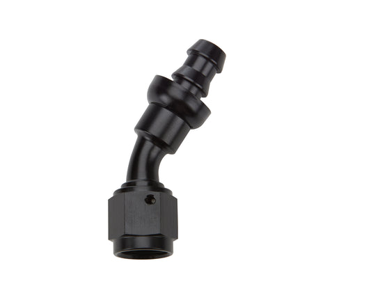 Fitting - Hose End - 30 Degree - 6 AN Hose Barb to 6 AN Female - Aluminum - Black Anodized - Each