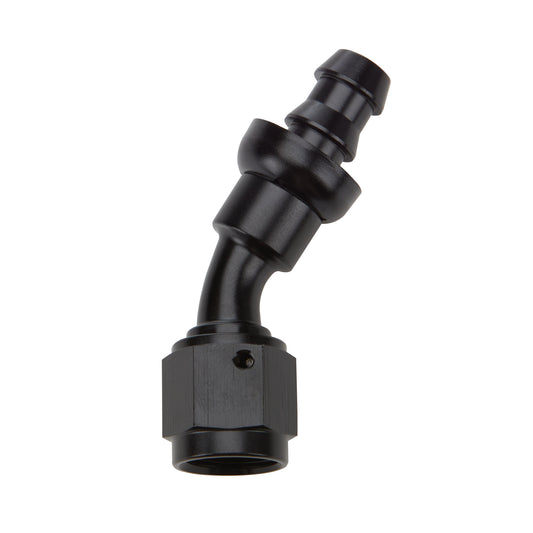 Fitting - Hose End - 30 Degree - 8 AN Hose Barb to 8 AN Female - Aluminum - Black Anodized - Each