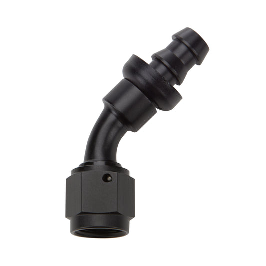 Fitting - Hose End - 45 Degree - 16 AN Hose Barb to 16 AN Female - Aluminum - Black Anodized - Each