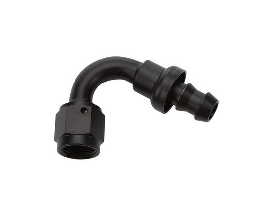 Fitting - Hose End - 120 Degree - 6 AN Hose Barb to 6 AN Female - Aluminum - Black Anodized - Each