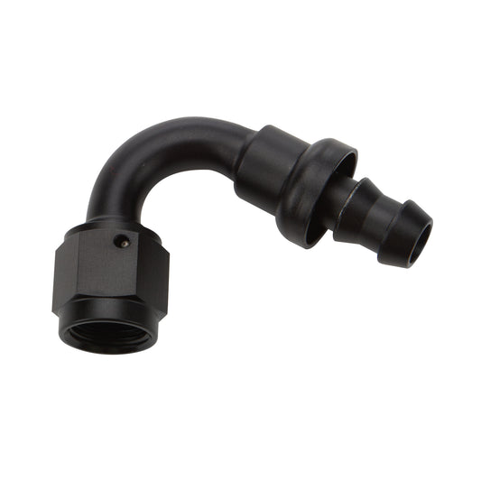 Fitting - Hose End - 120 Degree - 8 AN Hose Barb to 8 AN Female - Aluminum - Black Anodized - Each
