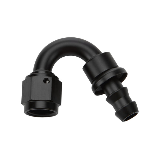Fitting - Hose End - 150 Degree - 8 AN Hose Barb to 8 AN Female - Aluminum - Black Anodized - Each