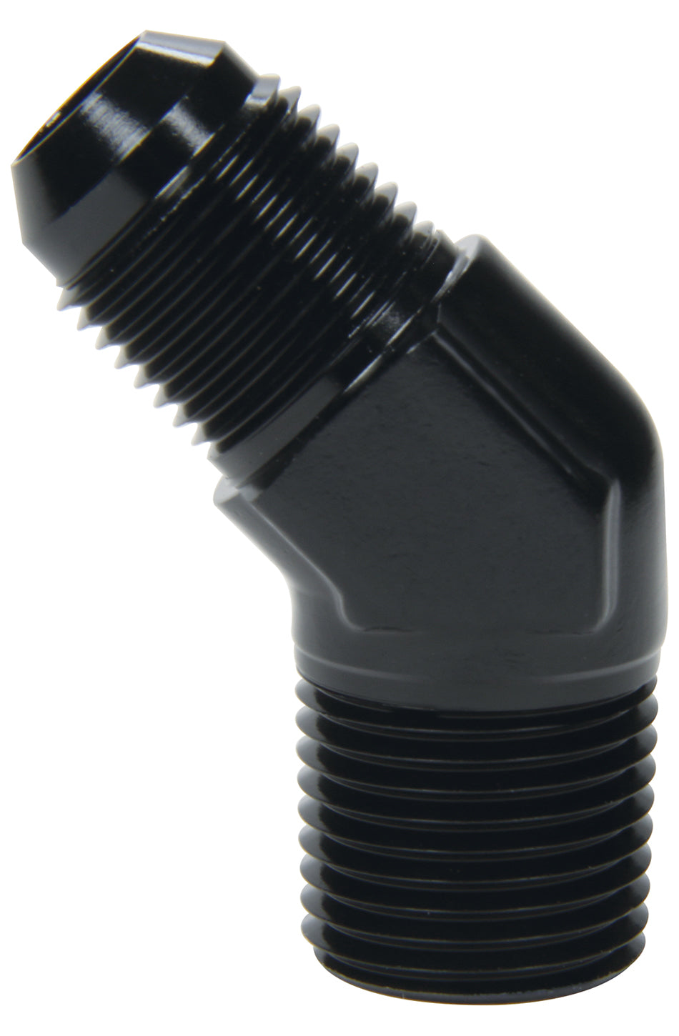 Fitting - Adapter - 45 Degree - 4 AN Male to 1/4 in NPT Male - Aluminum - Black Anodized - Each