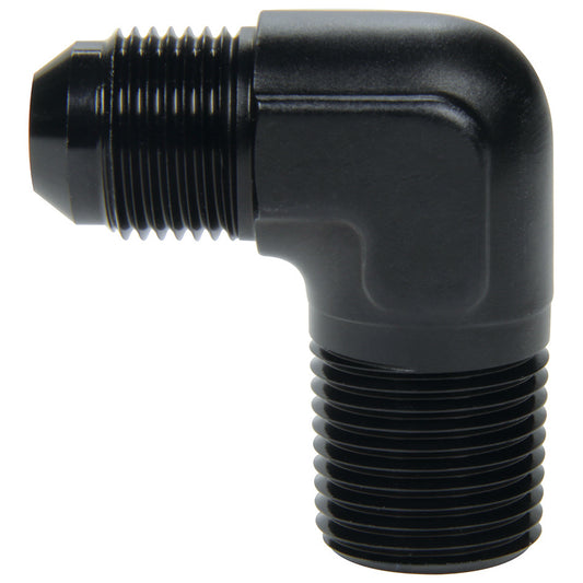 Fitting - Adapter - 90 Degree - 8 AN Male to 1/2 in NPT Male - Aluminum - Black Anodized - Each