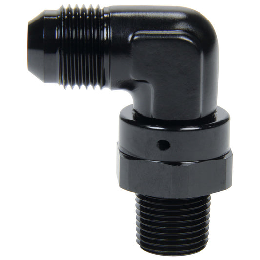 Fitting - Adapter - 90 Degree - 12 AN Male to 1/2 in NPT Male Swivel - Aluminum - Black Anodized - Each
