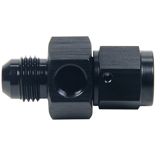 Fitting - Gauge Adapter - Straight - 6 AN Female to 6 AN Male - 1/8 in NPT Gauge Port - Aluminum - Black Anodized - Each