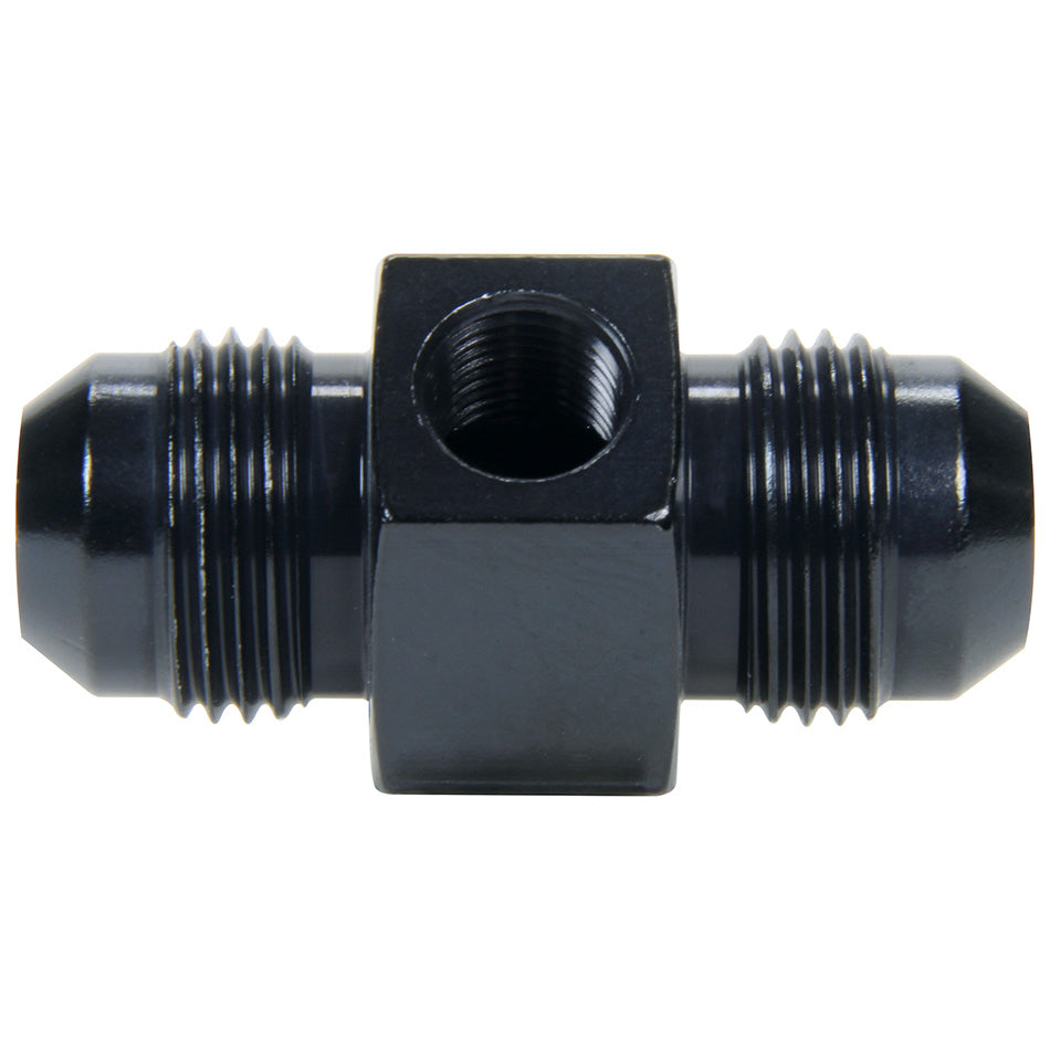 Fitting - Gauge Adapter - Straight - 8 AN Male to 8 AN Male - 1/8 in NPT Gauge Port - Aluminum - Black Anodized - Each