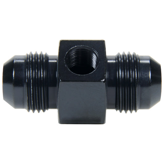 Fitting - Gauge Adapter - Straight - 8 AN Male to 8 AN Male - 1/8 in NPT Gauge Port - Aluminum - Black Anodized - Each