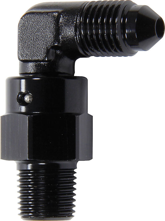 Fitting - Adapter - 90 Degree - 3 AN Male to 1/8 in NPT Male Swivel - Aluminum - Black Anodized - Each