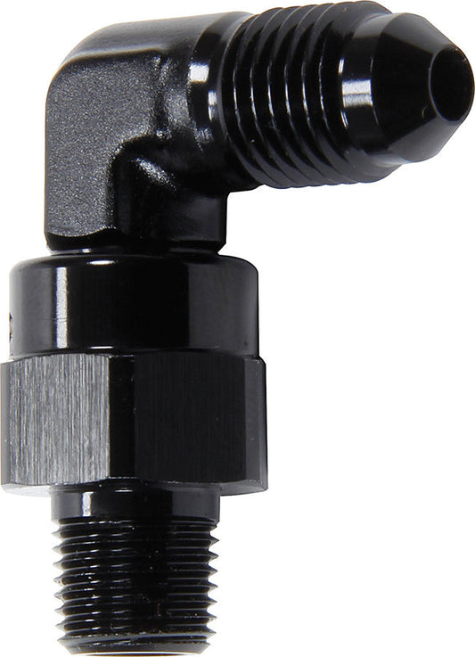 Fitting - Adapter - 90 Degree - 4 AN Male to 1/8 in NPT Male Swivel - Aluminum - Black Anodized - Each