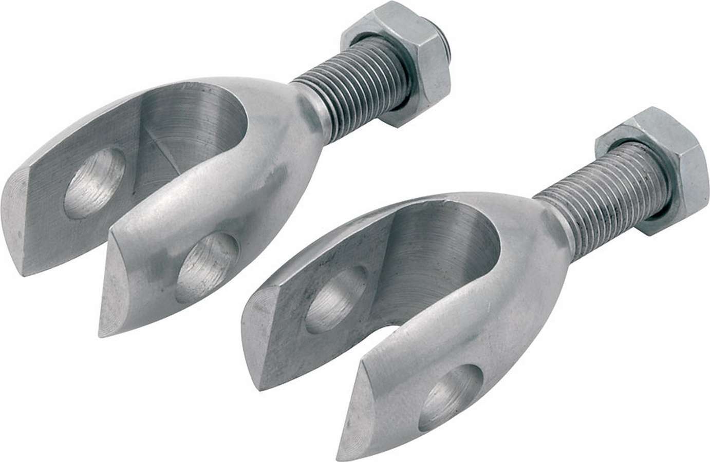 Rod End - Clevis - 3/8 in Bore - 3/8-24 in Right Hand Male Thread - 1/2 in Slot - Jam Nuts - Aluminum - Natural - Bert Transmissions - Set of 10