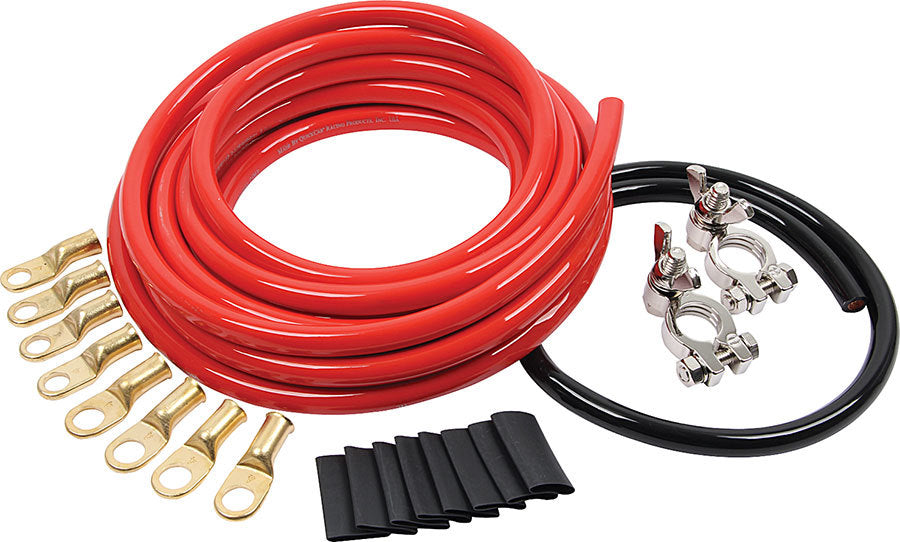 Battery Cable Kit - 2 Gauge - Top Mount Battery Terminals - Terminals / Heat Shrink Included - Copper - 15 ft Red / 2 ft Black - Kit