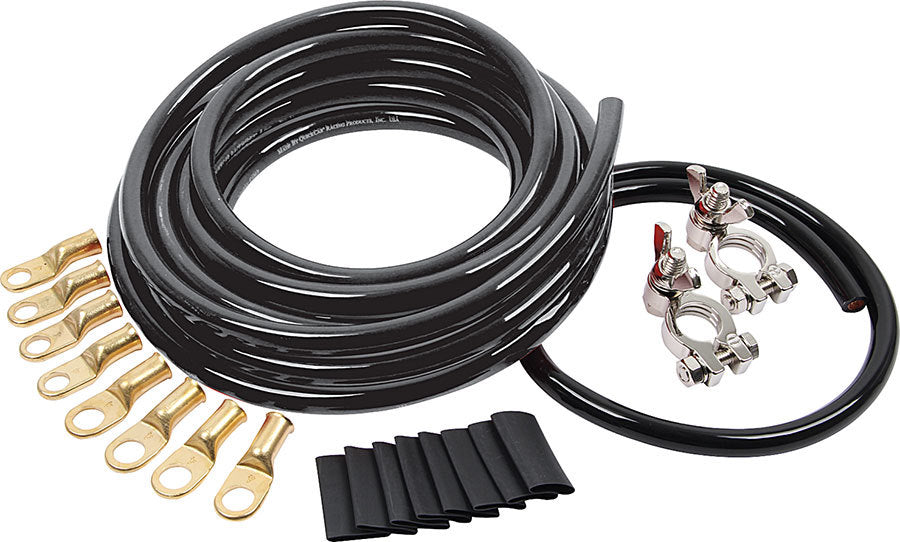 Battery Cable Kit - 2 Gauge - Top Mount Battery Terminals - Terminals / Heat Shrink Included - Copper - 15 ft Black / 2 ft Black - Kit