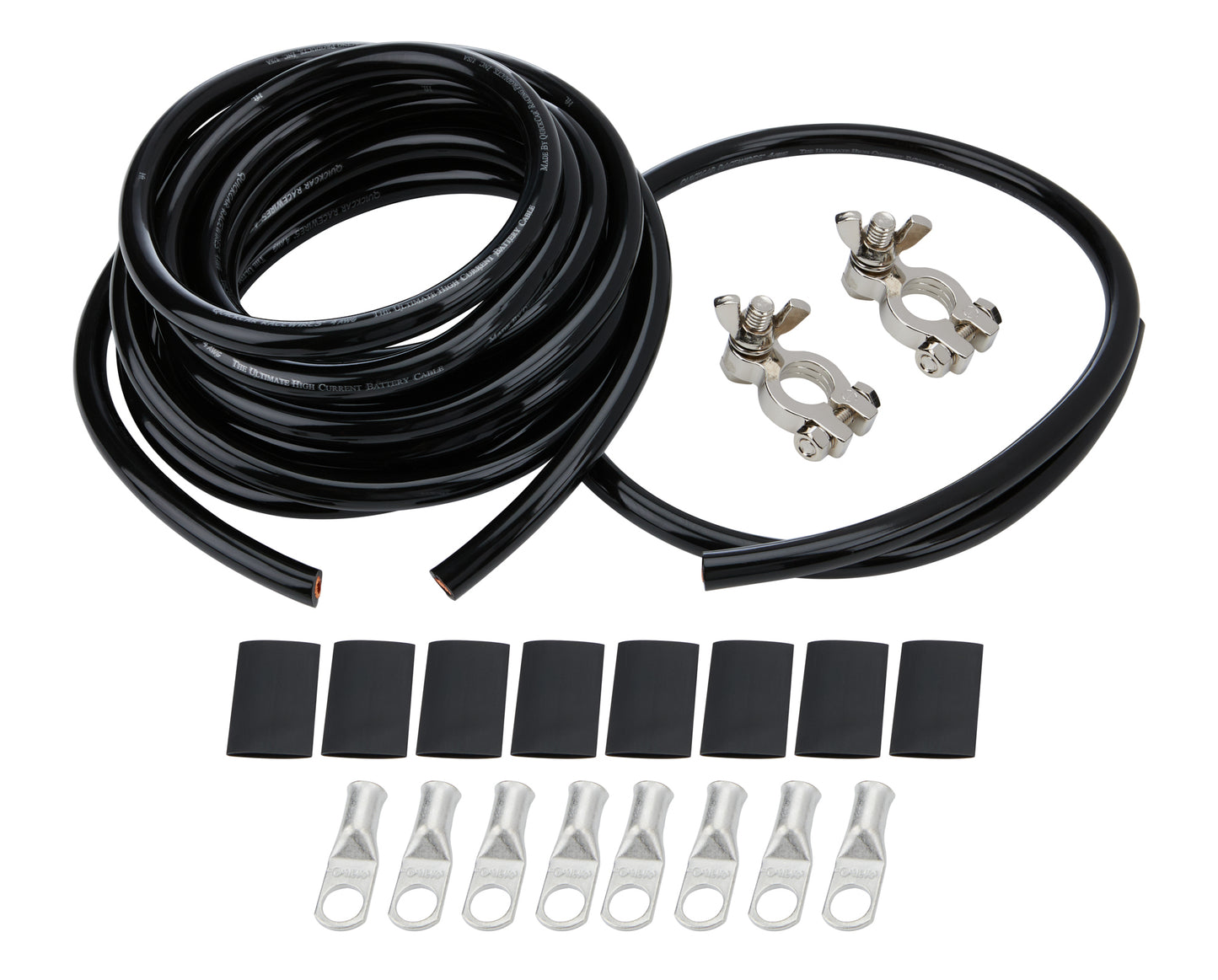 Battery Cable Kit - 4 Gauge - Top Mount Battery Terminals - Terminals / Heat Shrink Included - Copper - 15 ft Black / 2 ft Black - Kit