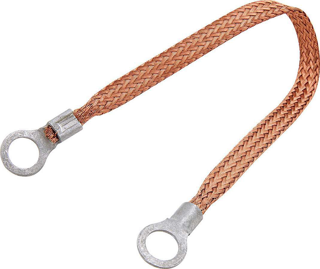 Ground Strap - Flat Braided - 12 Gauge - 24 in Long - 5/16 in Wide - 3/8 in Ring Terminals - Braided Copper - Natural - Each
