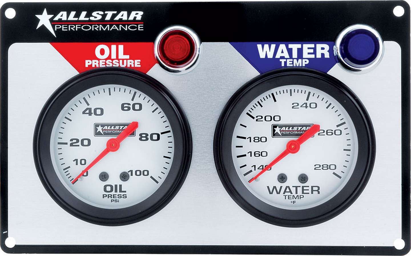 Gauge Panel Assembly - Oil Pressure / Water Temperature - 2-5/8 in Diameter - Silver Face - Warning Light - Kit