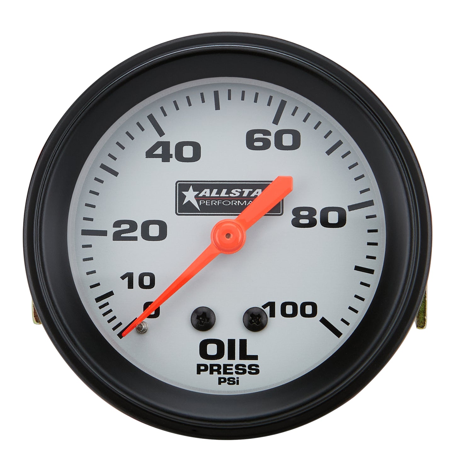 Oil Pressure Gauge - 0-100 psi - Mechanical - Analog - Full Sweep - 2-5/8 in Diameter - Silver Face - Each