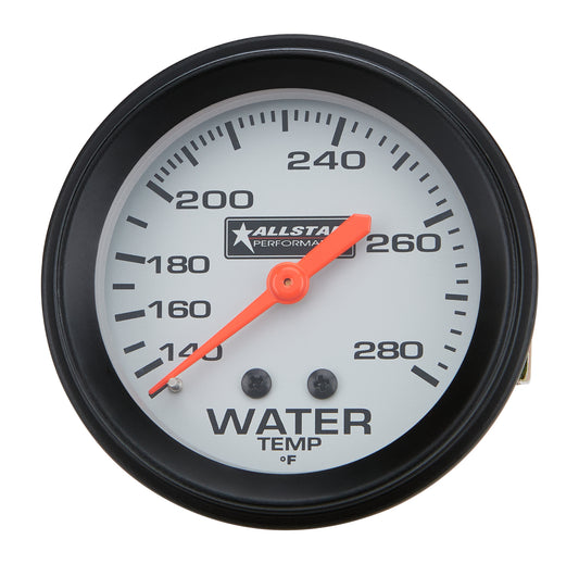 Water Temperature Gauge - 140-280 Degree F - Mechanical - Analog - Full Sweep - 2-5/8 in Diameter - Silver Face - Each