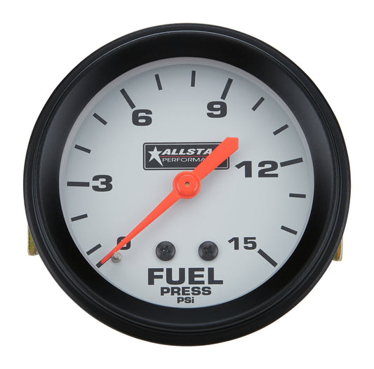 Fuel Pressure Gauge - 0-15 psi - Mechanical - Analog - Full Sweep - 2-5/8 in Diameter - Silver Face - Each