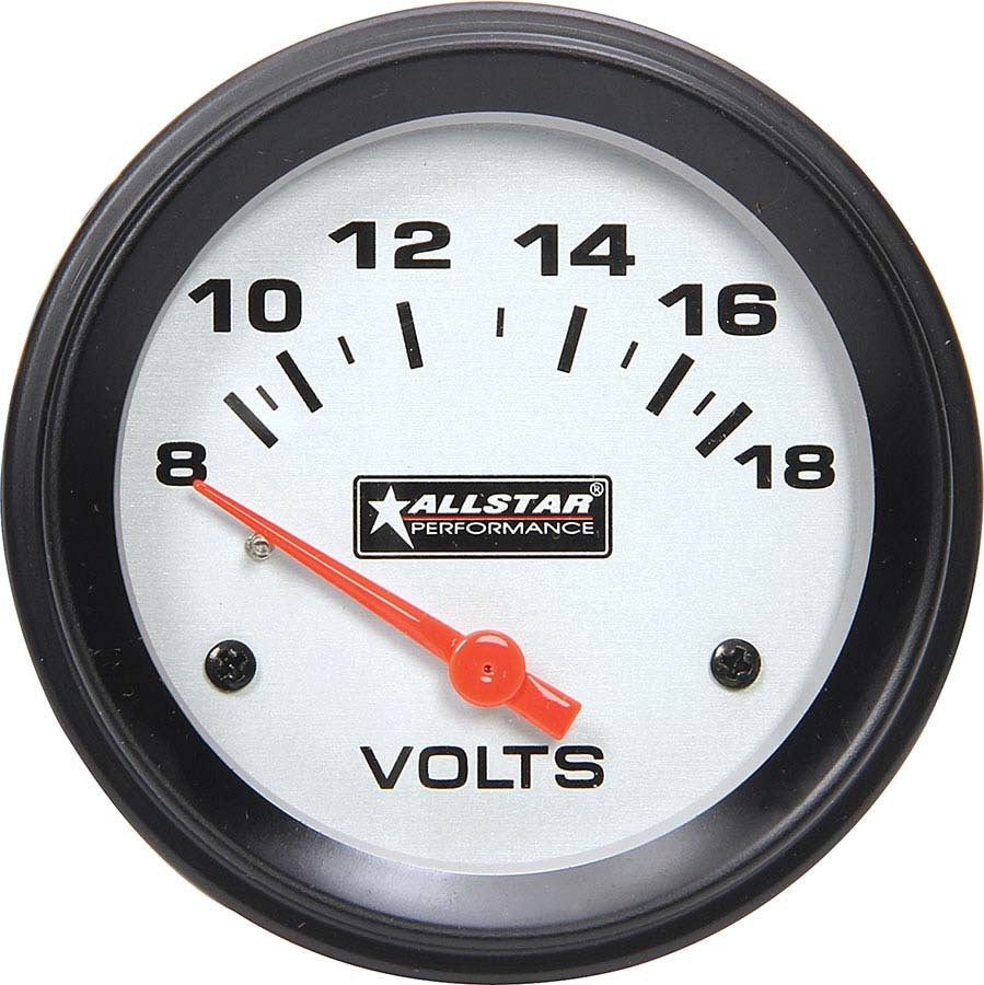Voltmeter - 8-18V - Electric - Analog - Short Sweep - 2-5/8 in Diameter - White Face - Each