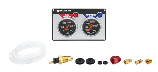 Gauge Panel Assembly - Auto Meter Pro-Comp - Oil Pressure / Water Temperature - 2-5/8 in Diameter - Black Face - Warning Light - Kit