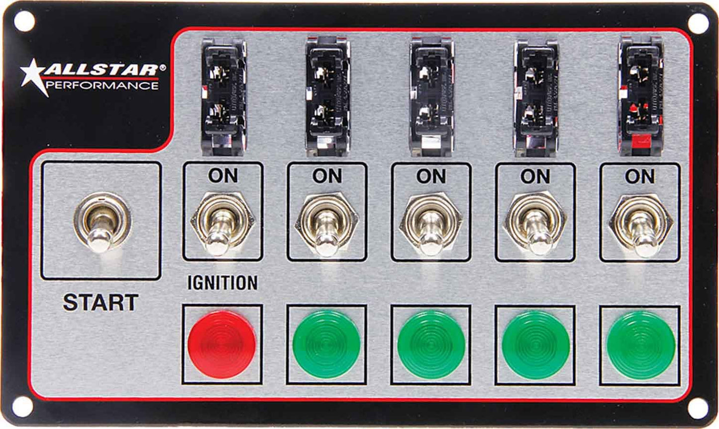 Switch Panel - Dash Mount - 4 x 7 in - 4 Toggles / 1 Ignition / 1 Momentary Toggle - Fused - Kit