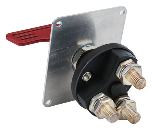 Battery Disconnect - Rotary Switch - Panel Mount - 160 Amps - 12V - Removable Key - Aluminum Panel Included - Red - Each