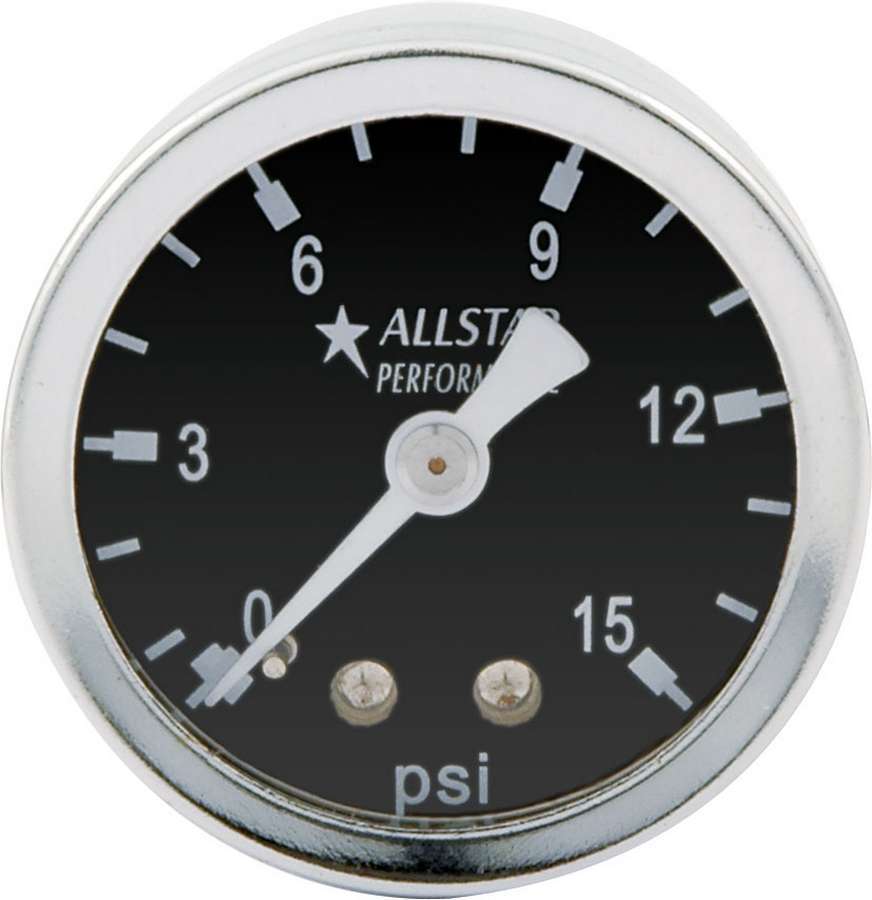 Pressure Gauge - 0-15 psi - Mechanical - Analog - 1-1/2 in Diameter - 1/8 in NPT Port - Black Face - Each